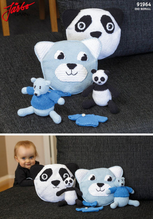 Panda, nalle och kuddar