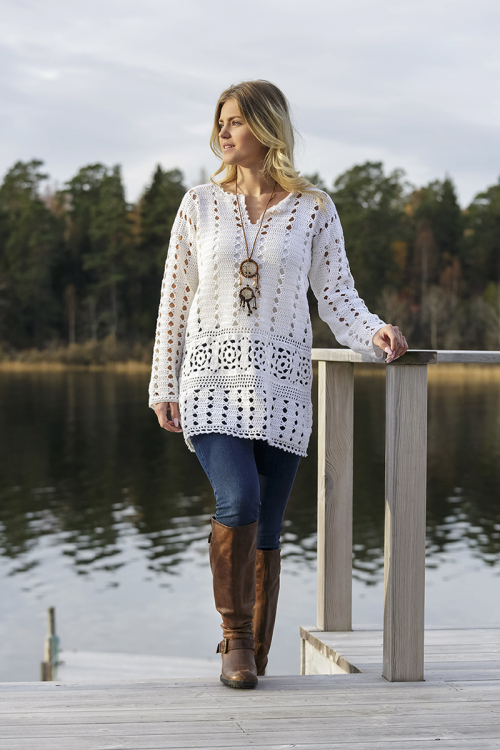 Virkad romantisk tunika med halssprund