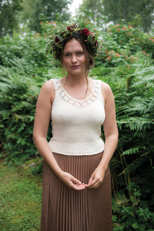 Midsommarkrans - Linne med bladmönsterbård