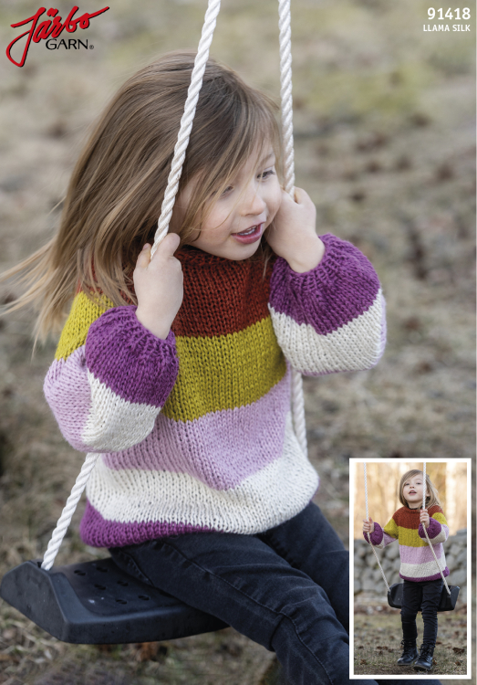 Vårbris - randig barntröja med ballongärm, i dubbelt garn