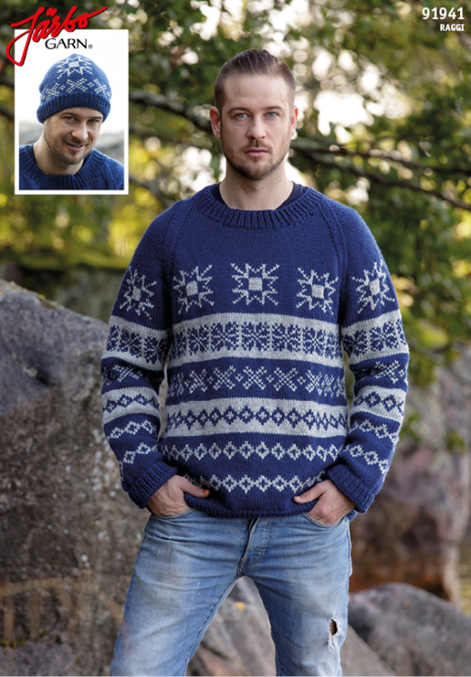 Stjärnmix - mönsterstickad mössa och herrtröja med raglan