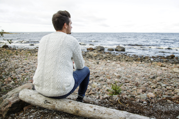 Flätstickad fiskartröja till herr